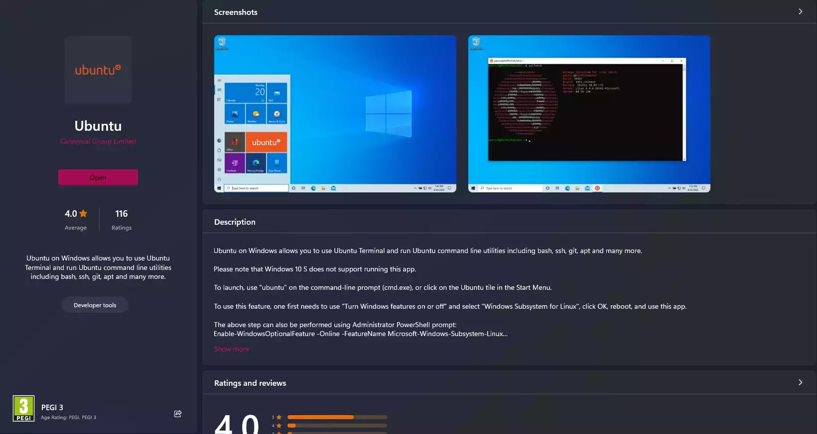 Ubuntu in the Microsoft Store